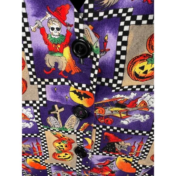 111 Main Vest Women Large Halloween Cartoon Patchwork Checker Print Colorful - Picture 3 of 8